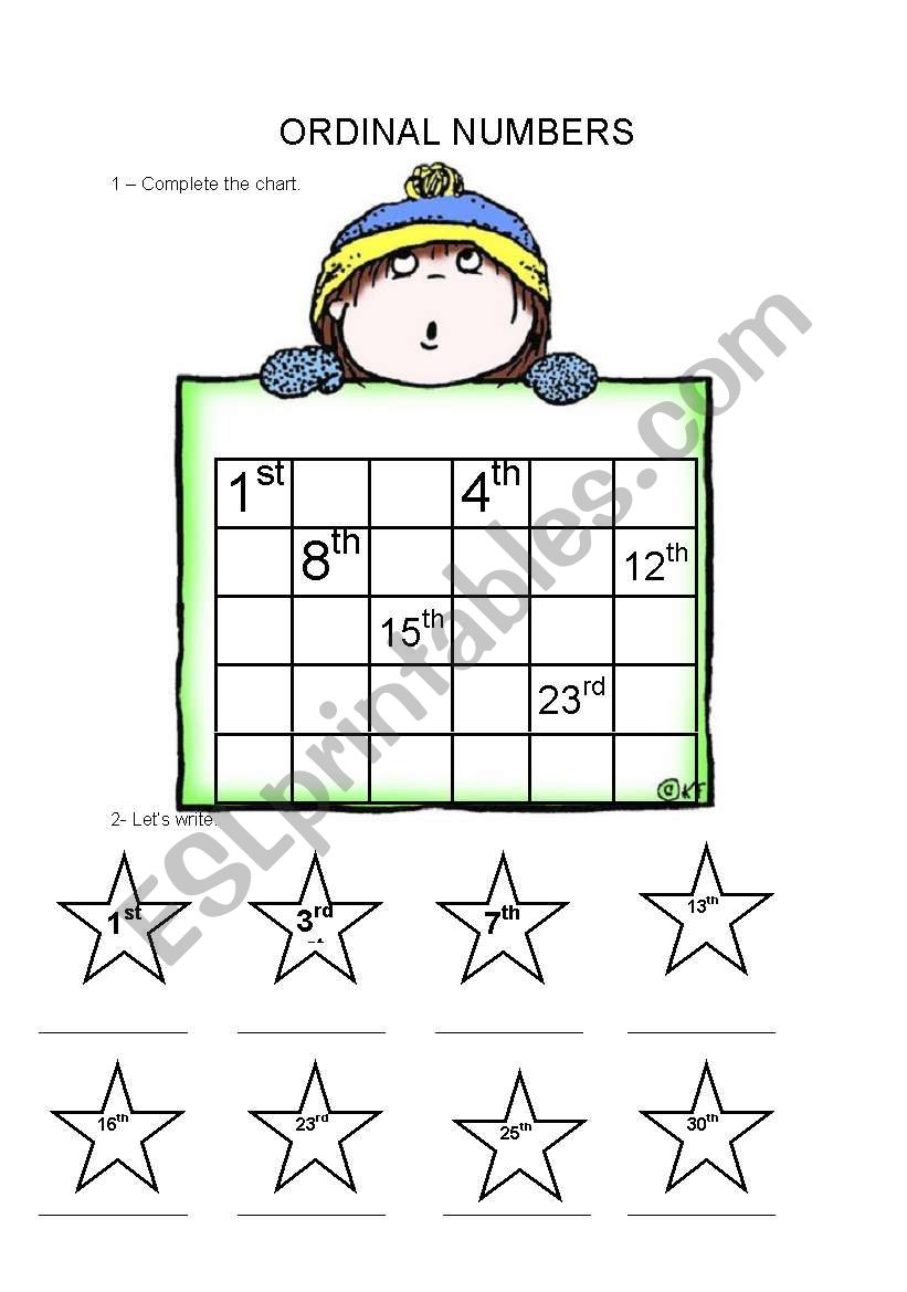 Ordinal Numbers worksheet