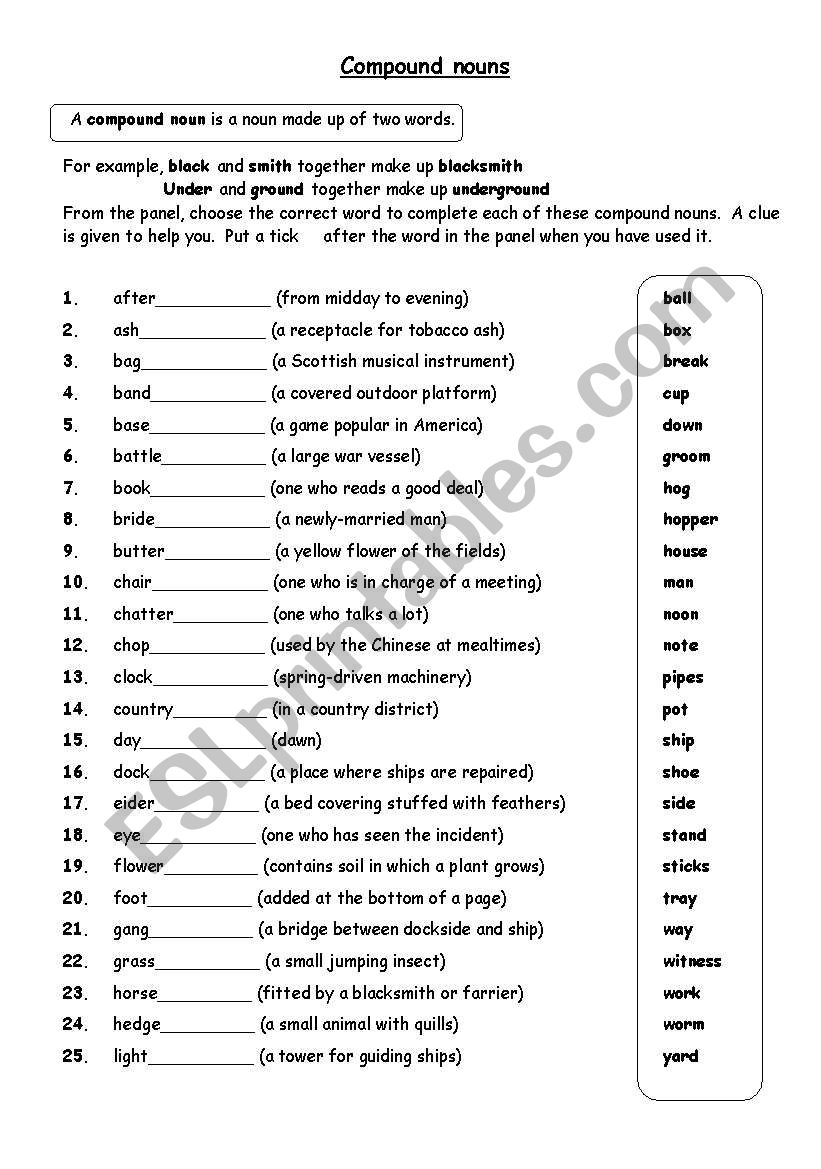 Match to make compound nouns