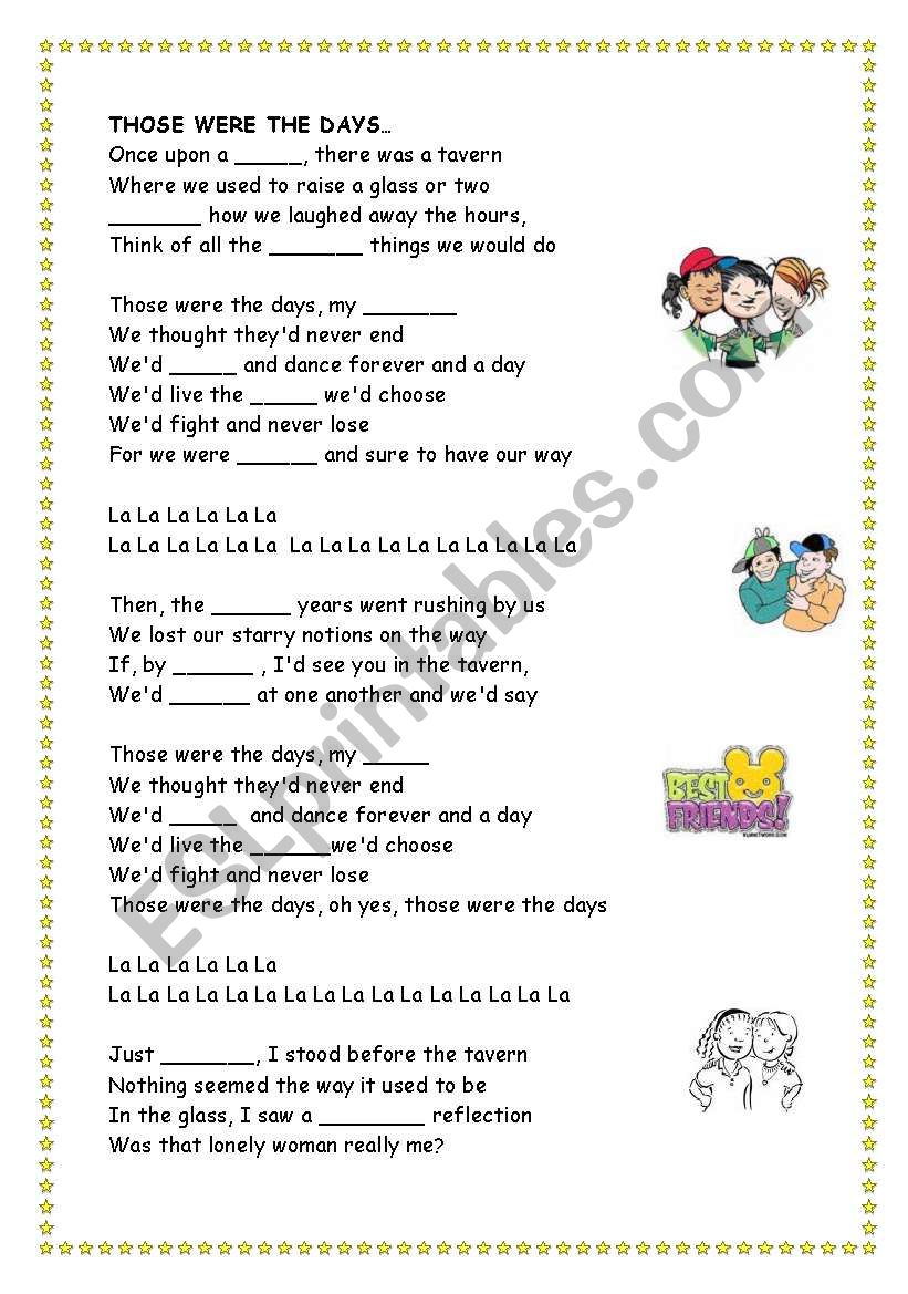 those were the days song worksheet