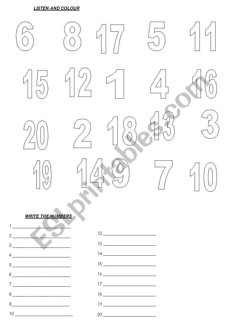 NUMBERS 1 - 20 worksheet