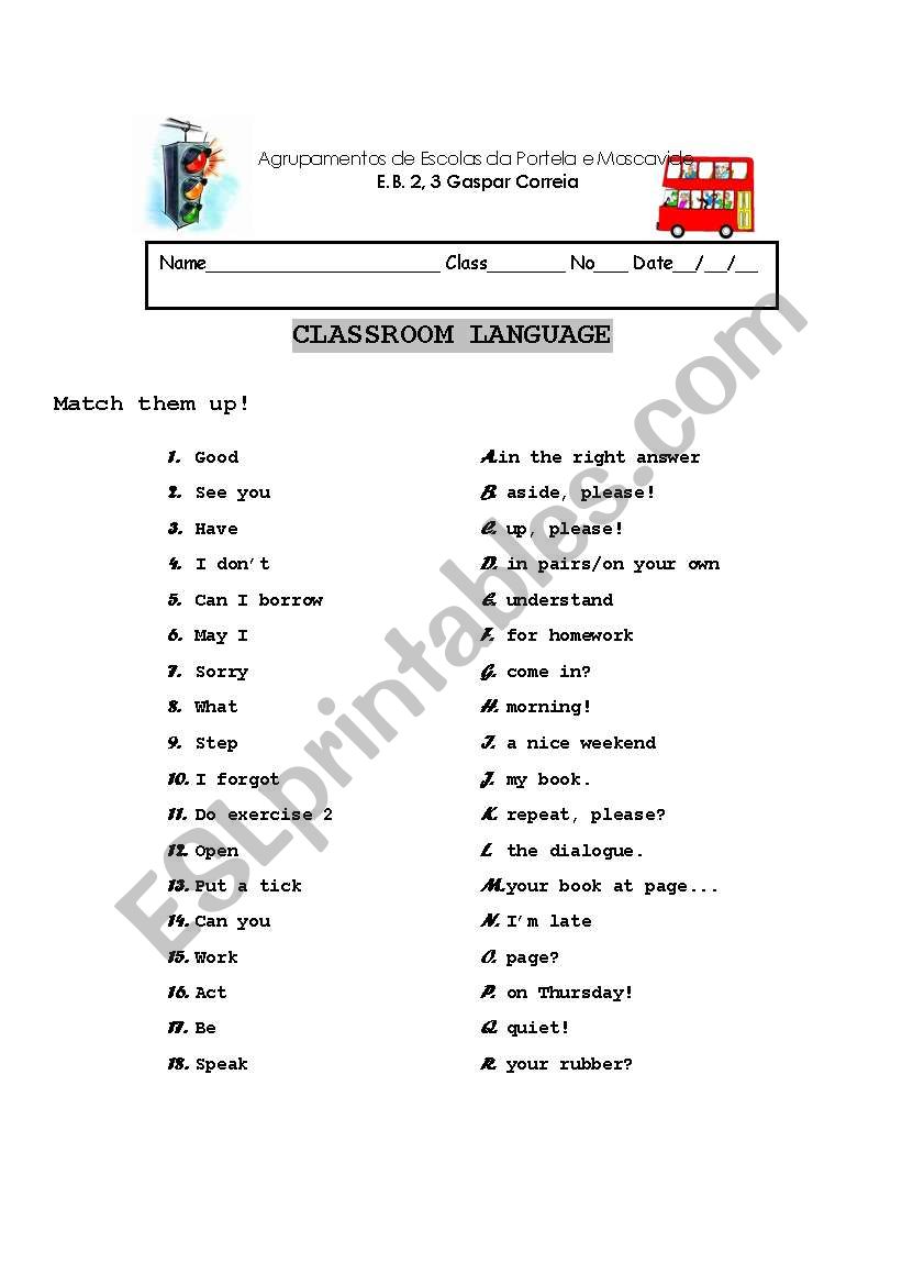 Classroom Language worksheet