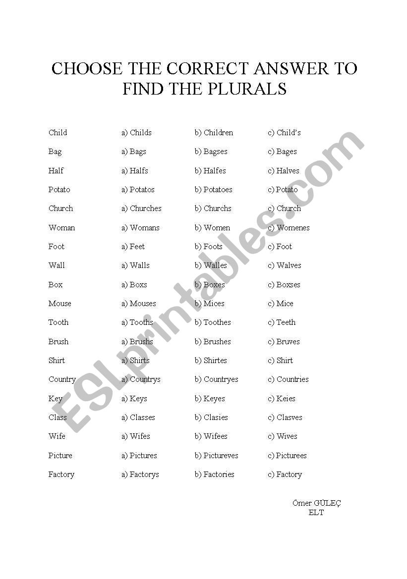 singular & plural worksheet