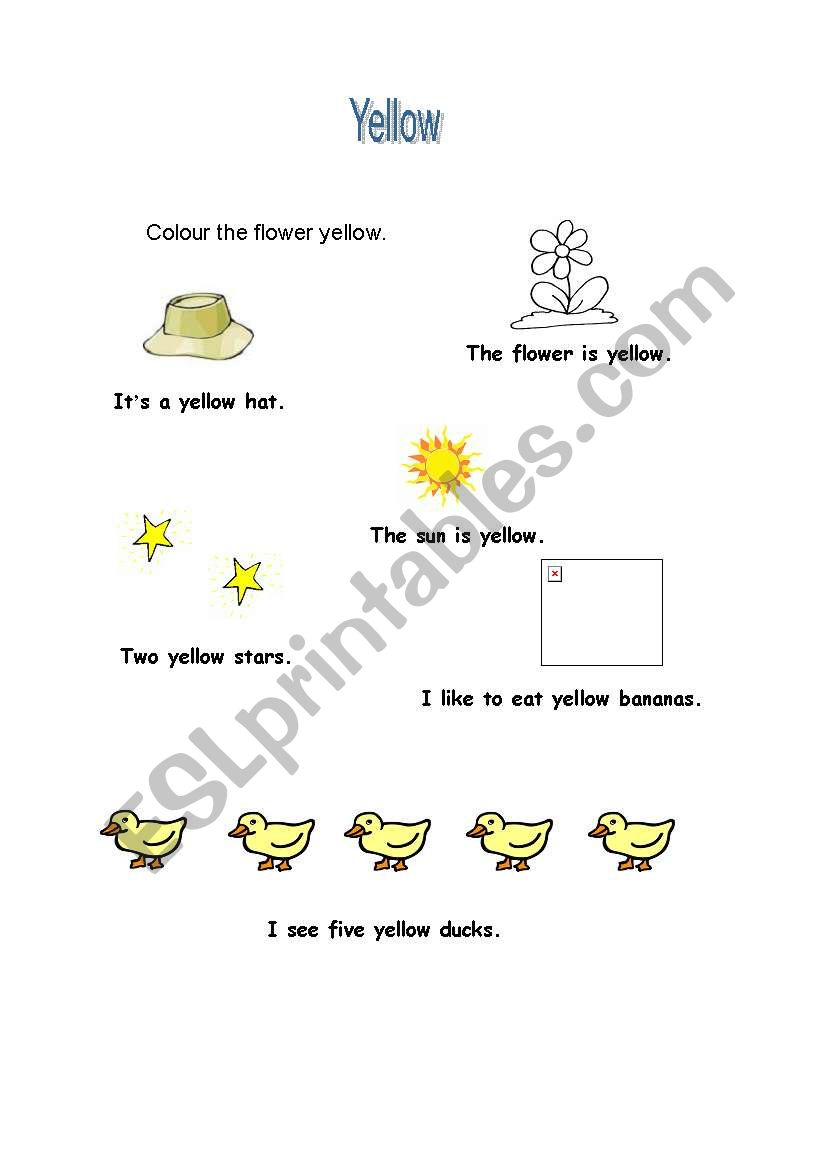 Review of the colour yellow and simple sentence structure using easy vocabulary.