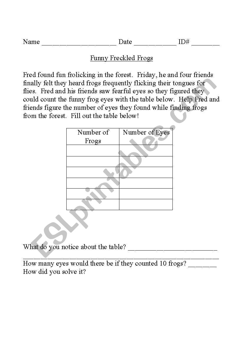Funny Freckled Frogs worksheet