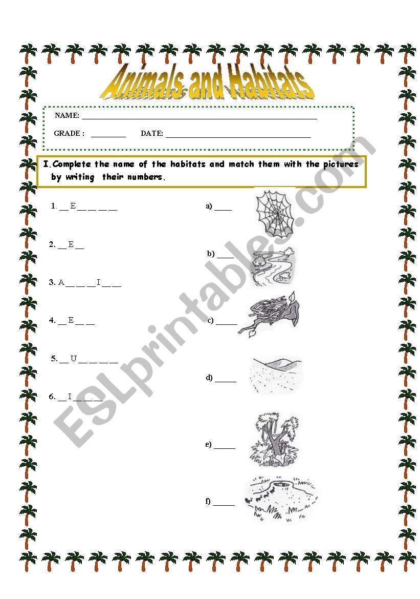 animals and habitats worksheet