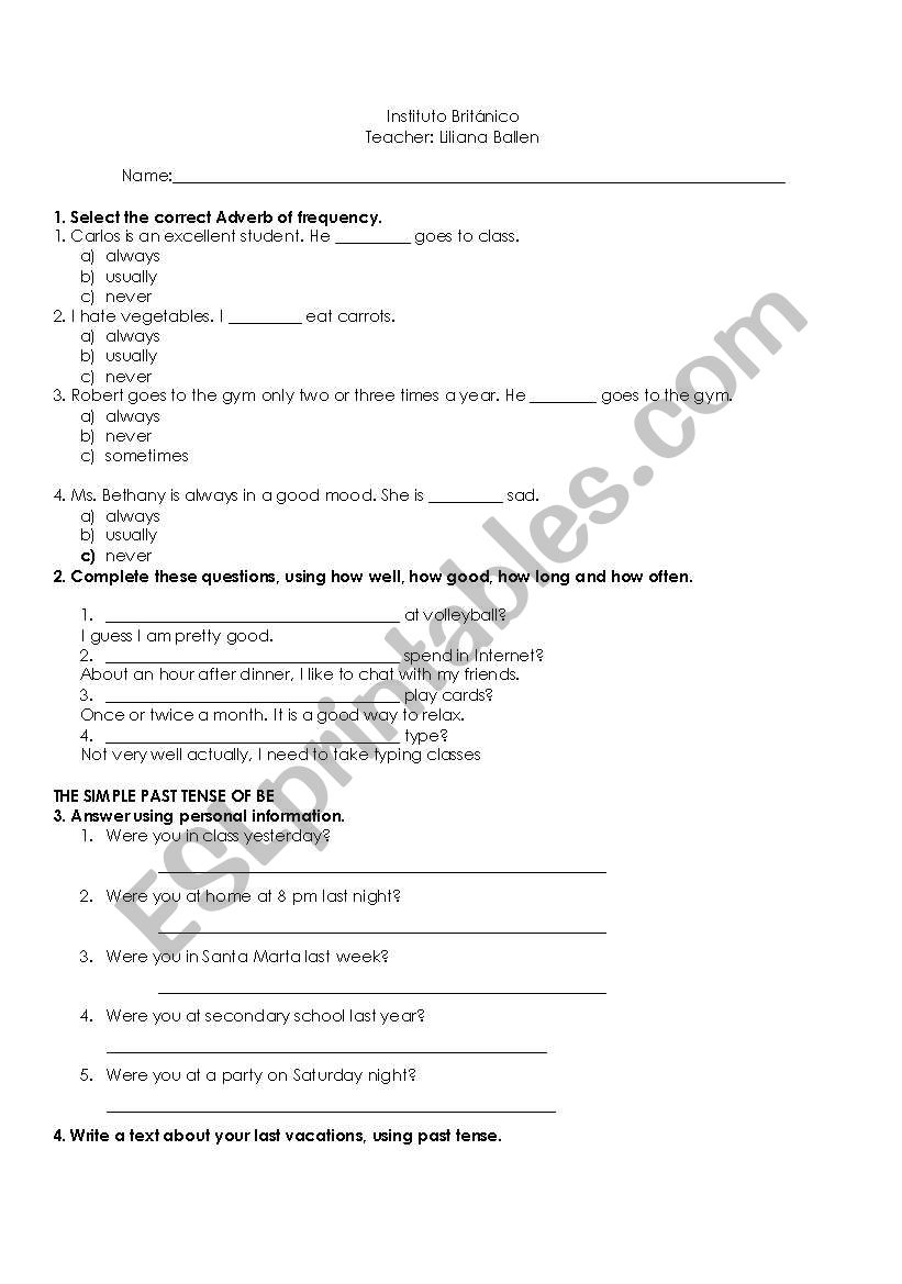 Quiz worksheet