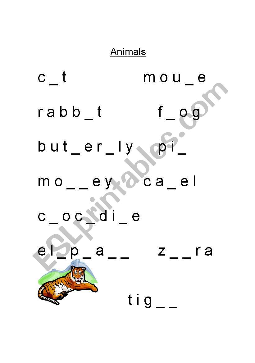 Animal names cloze procedure worksheet