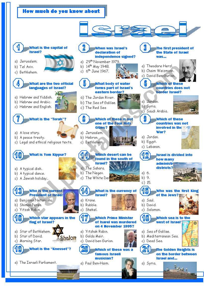 Israel-Quiz worksheet