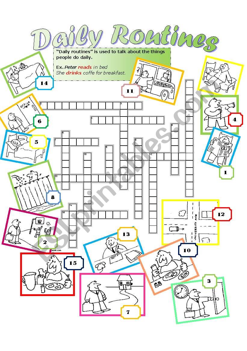 DAILY ROUTINE Crossword Students identify the pictures with the