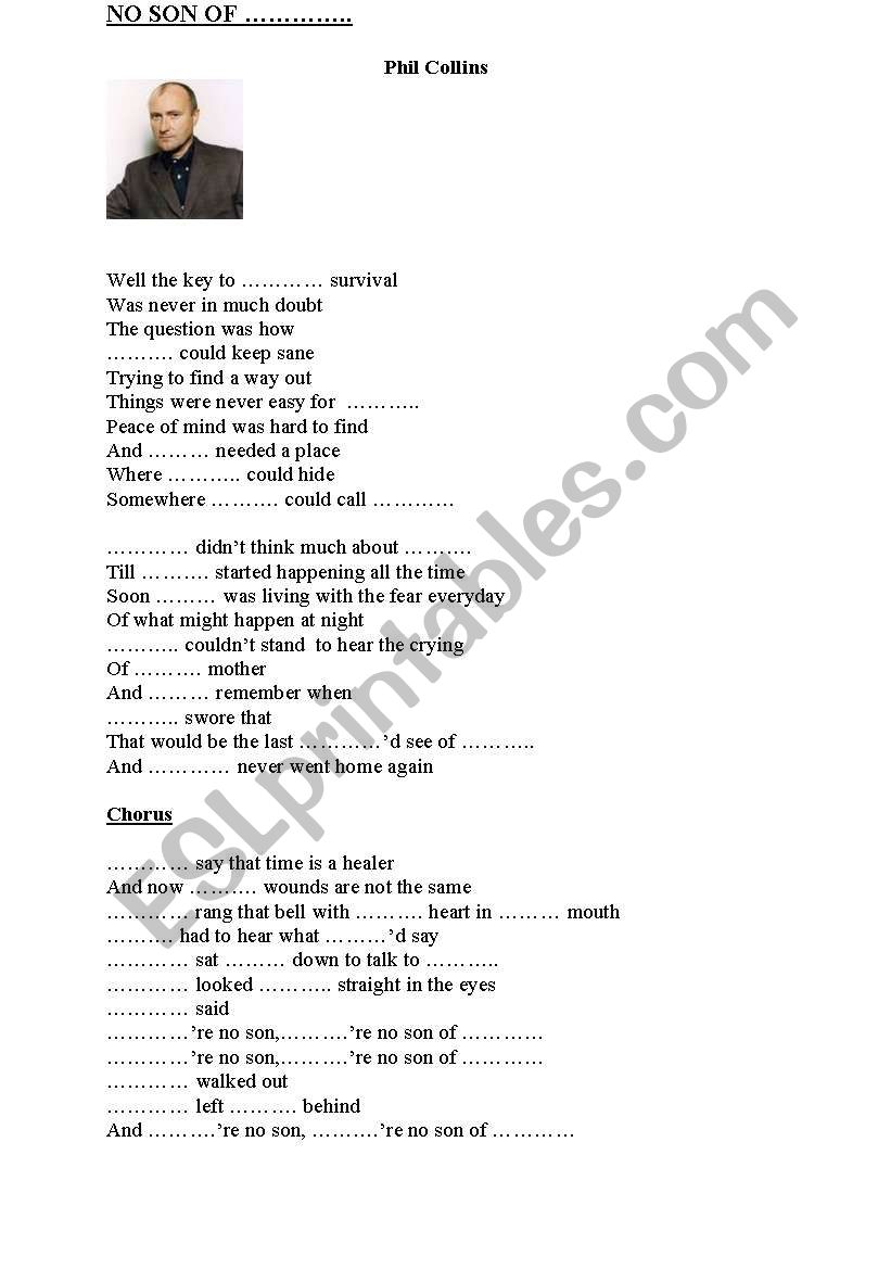 No son of mine, Phil Collins worksheet