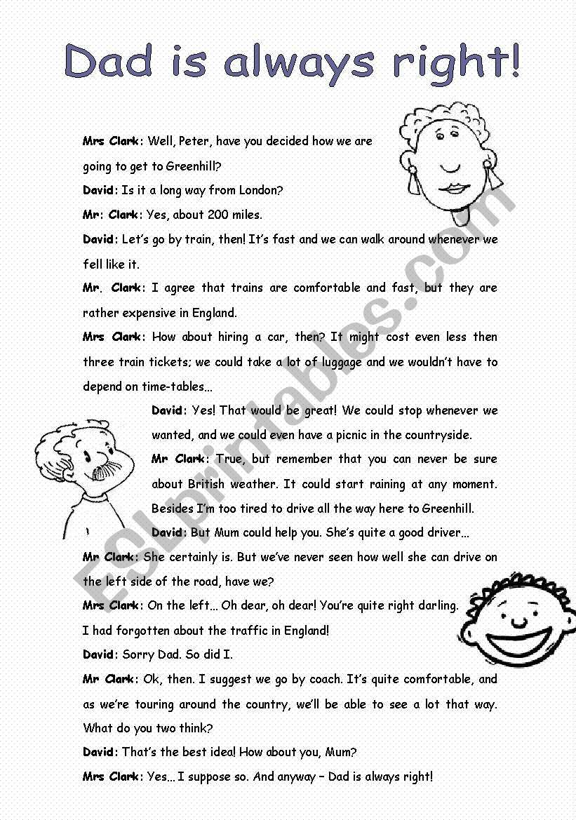 Reading - Dad is always right worksheet
