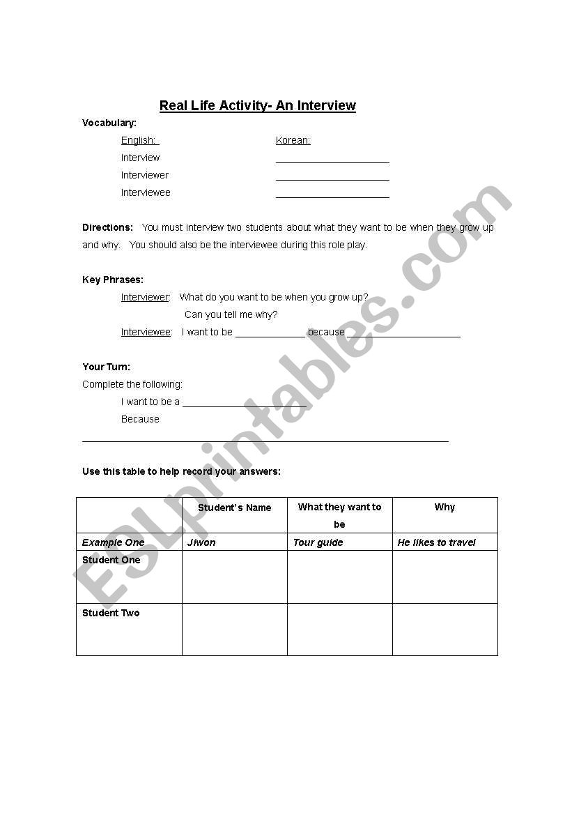 Job Interview worksheet