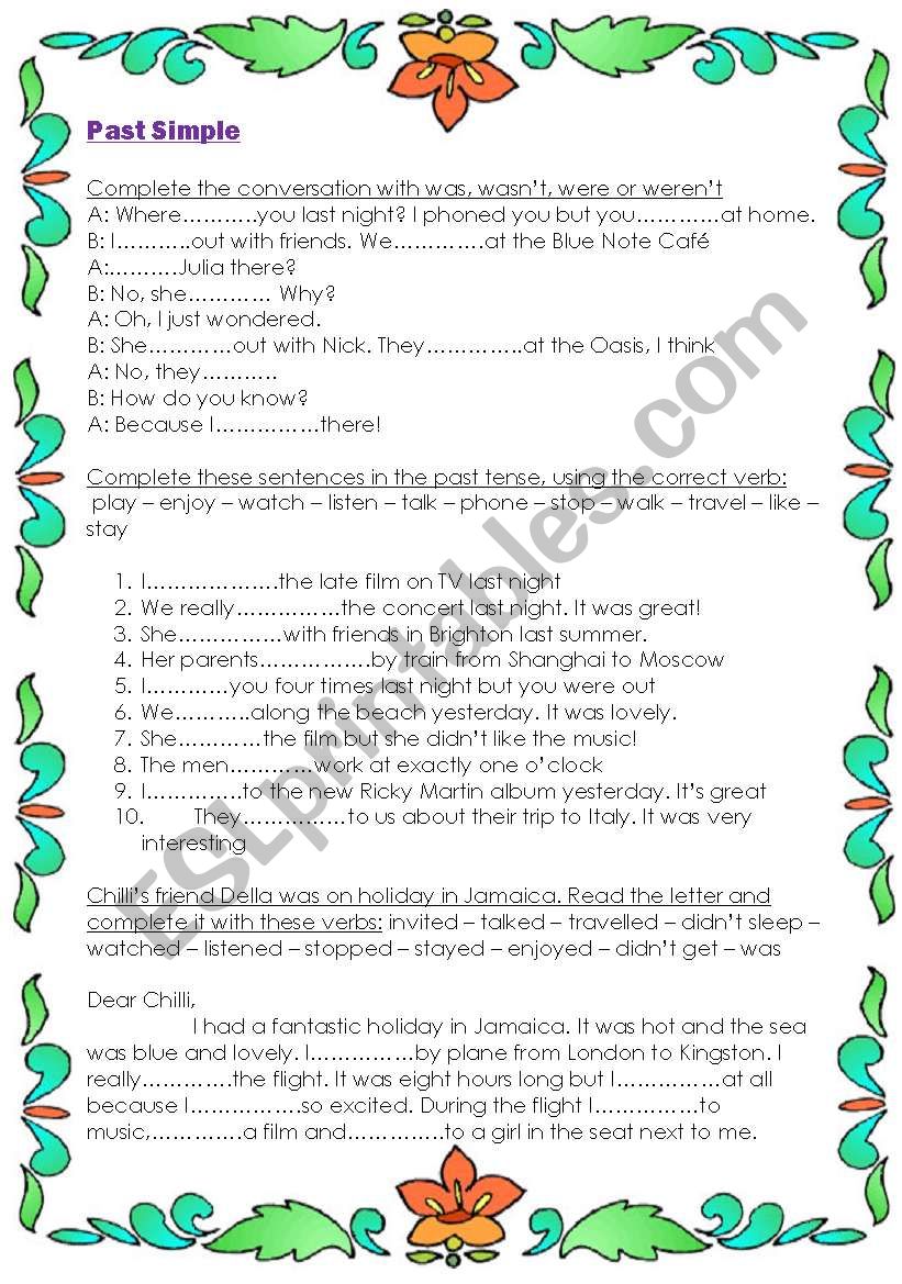 Simple Past exercises worksheet