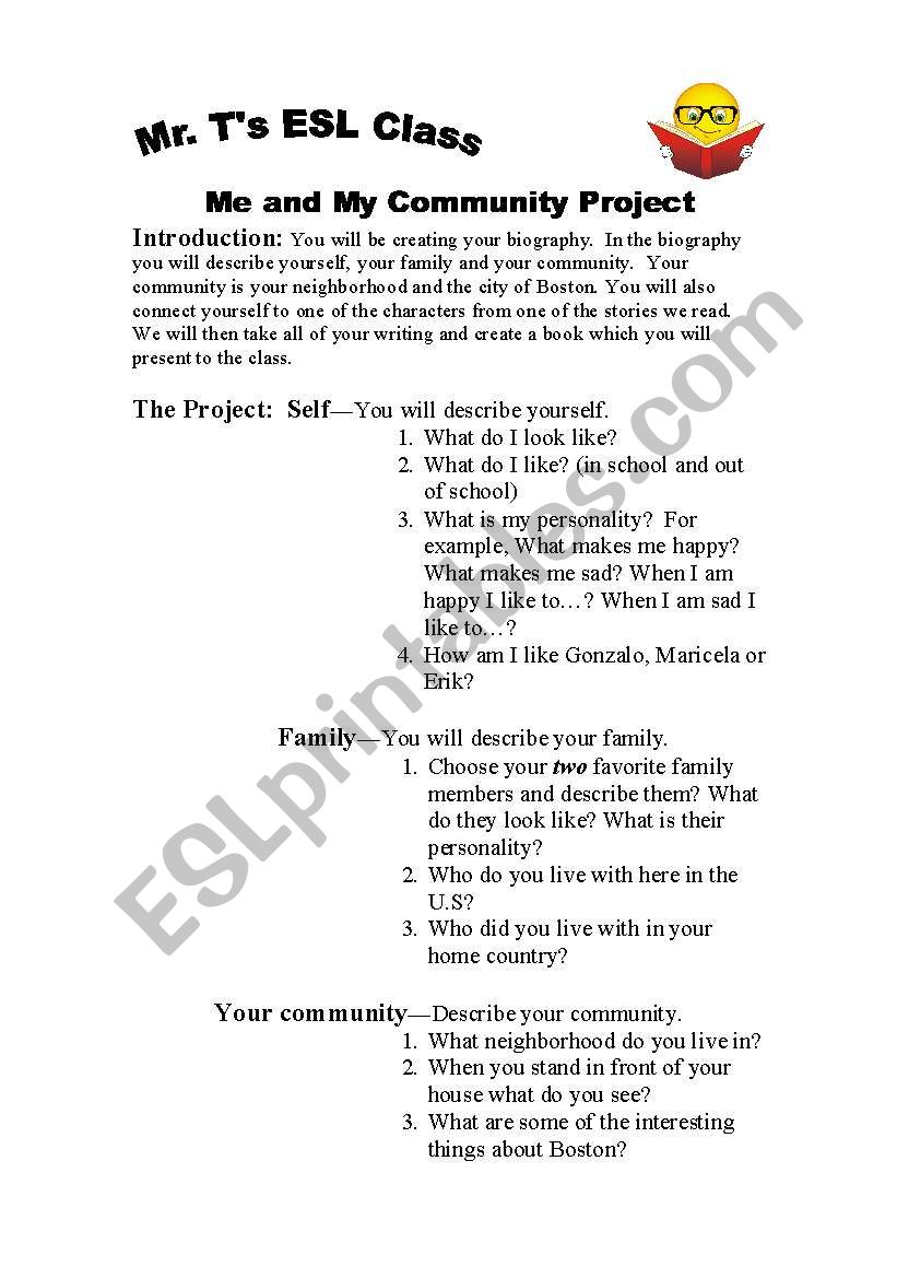 Me and My Community Project.  worksheet