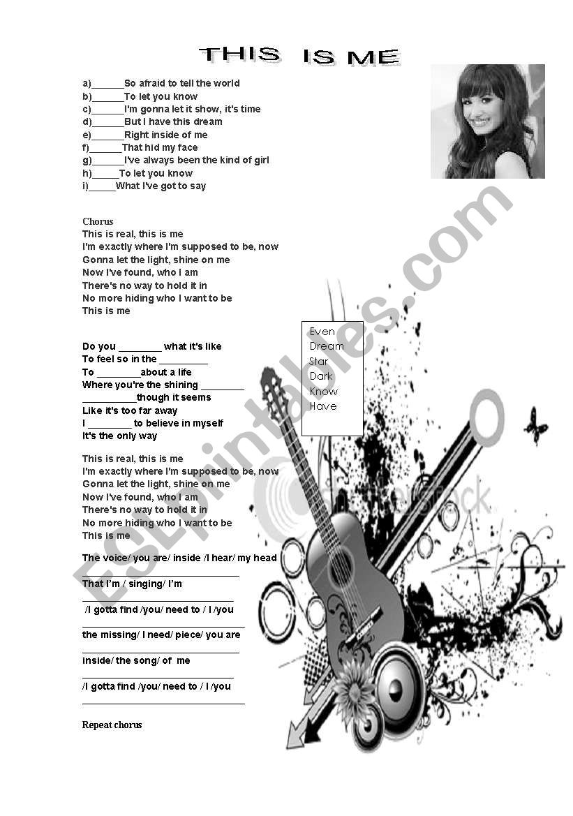 this is  me song worksheet