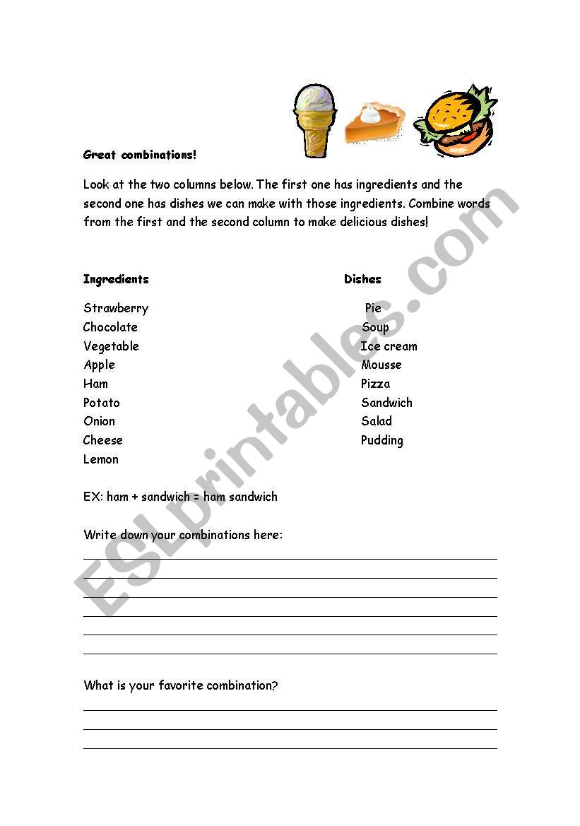 Great food combinations worksheet