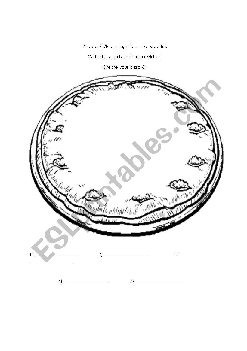 Pizza Toppings worksheet