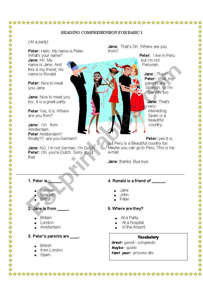 Reading and Speaking  worksheet