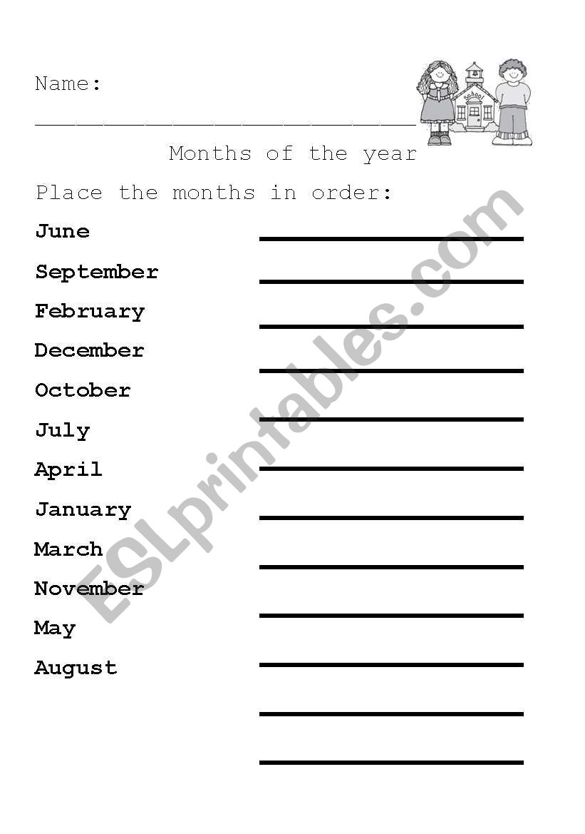 MONTHS OF THE YEAR worksheet