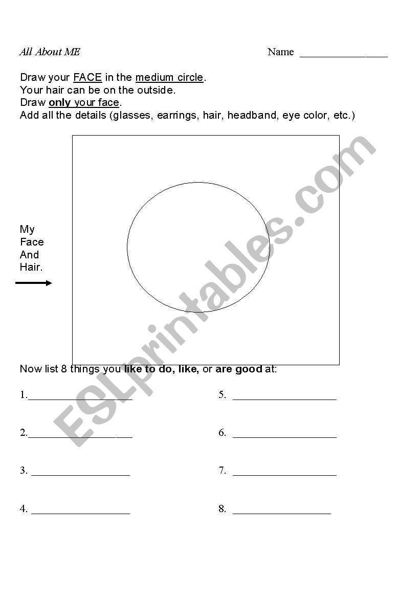All About Me worksheet