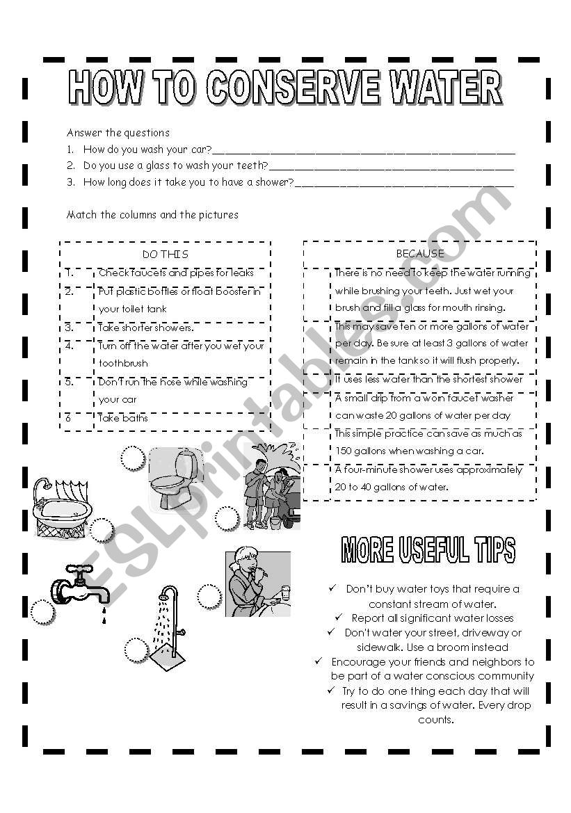 HOW TO CONSERVE WATER worksheet