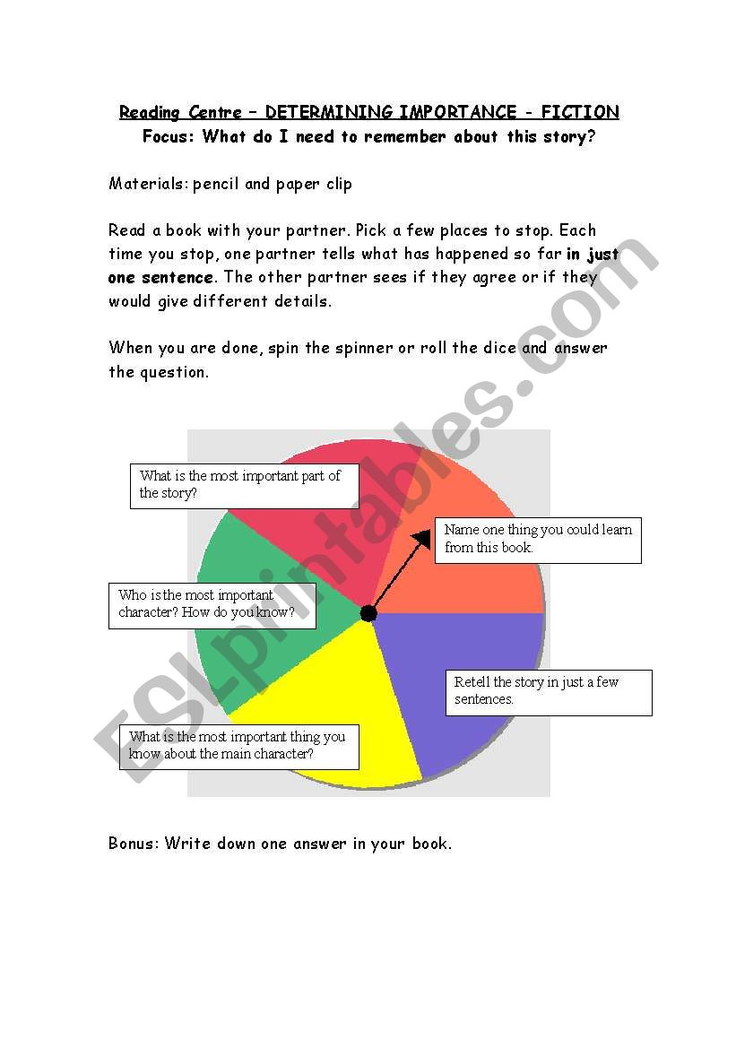 Reading Spinner - Focus on stories, what is important?