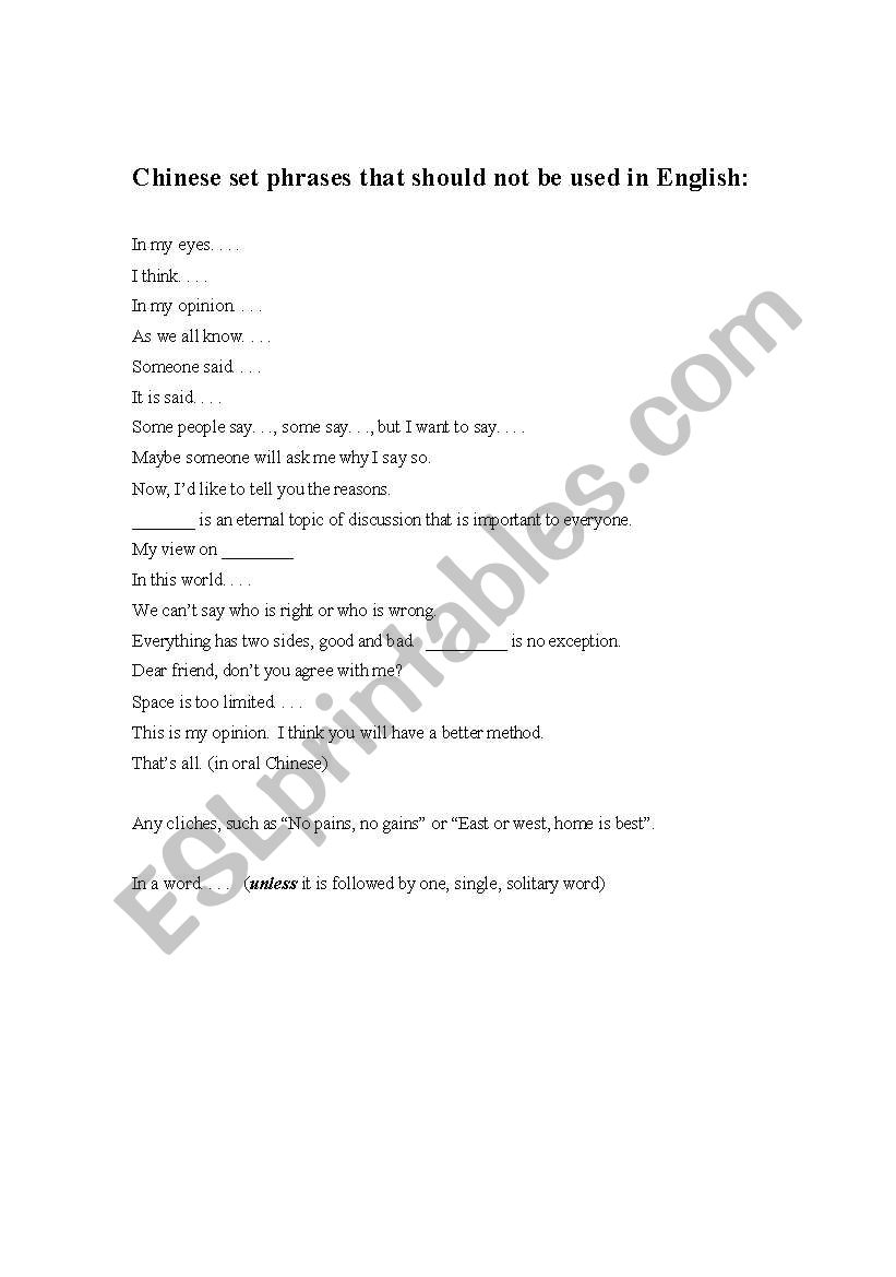 Chinese set phrases that should be avoided in English