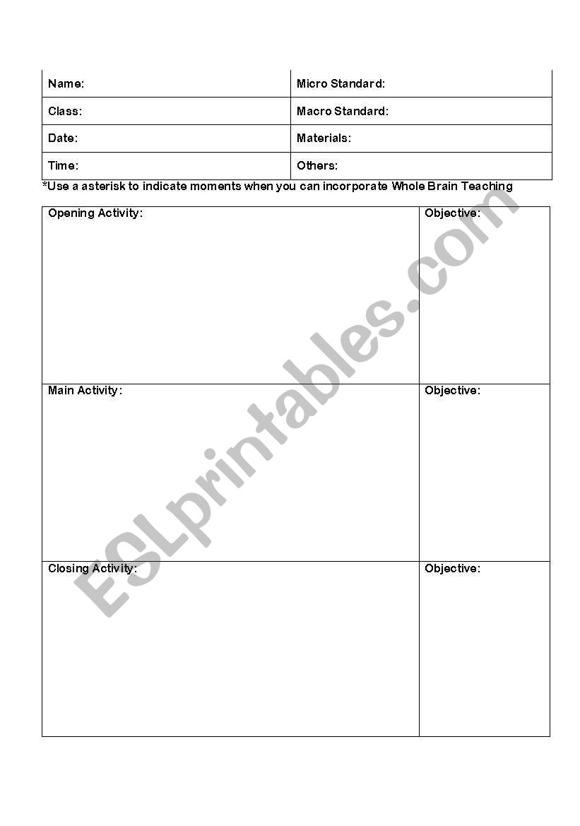 Lesson plan template worksheet