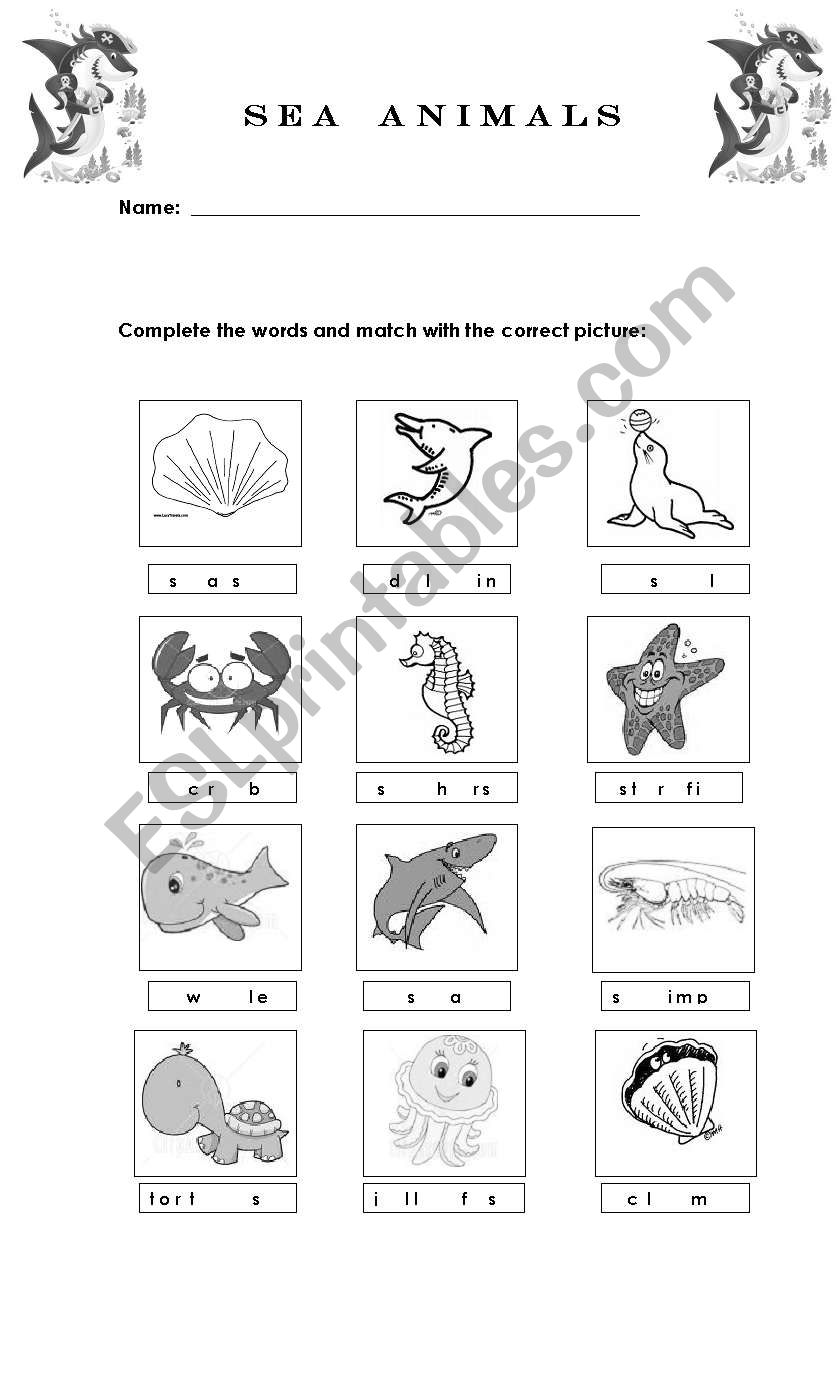 Sea Animals worksheet