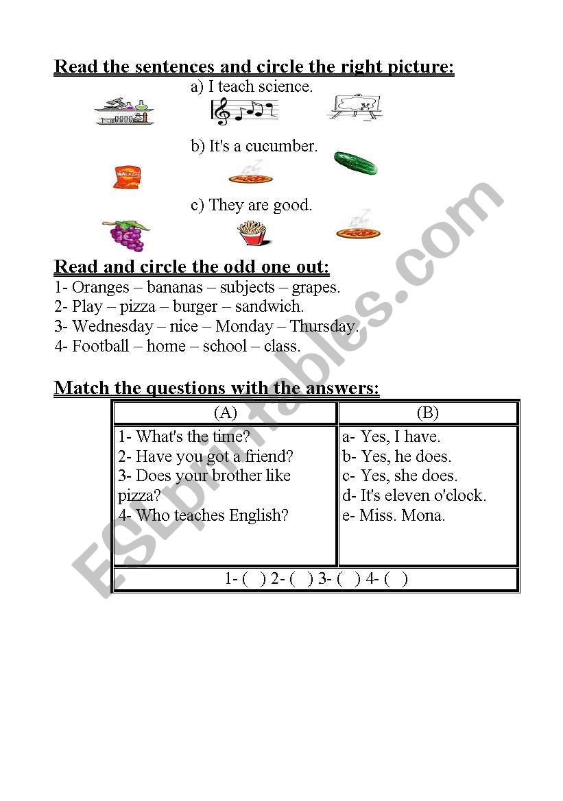 simple exercise  worksheet