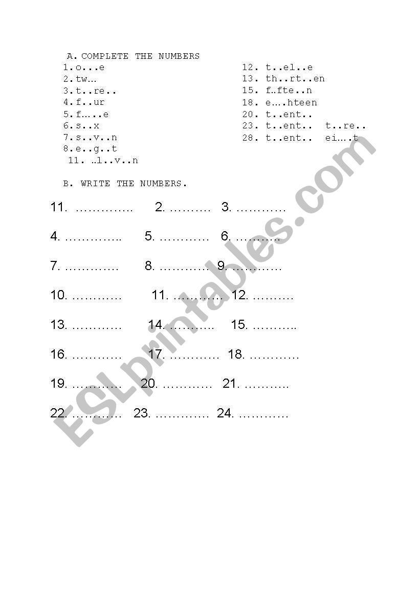 numbers worksheet