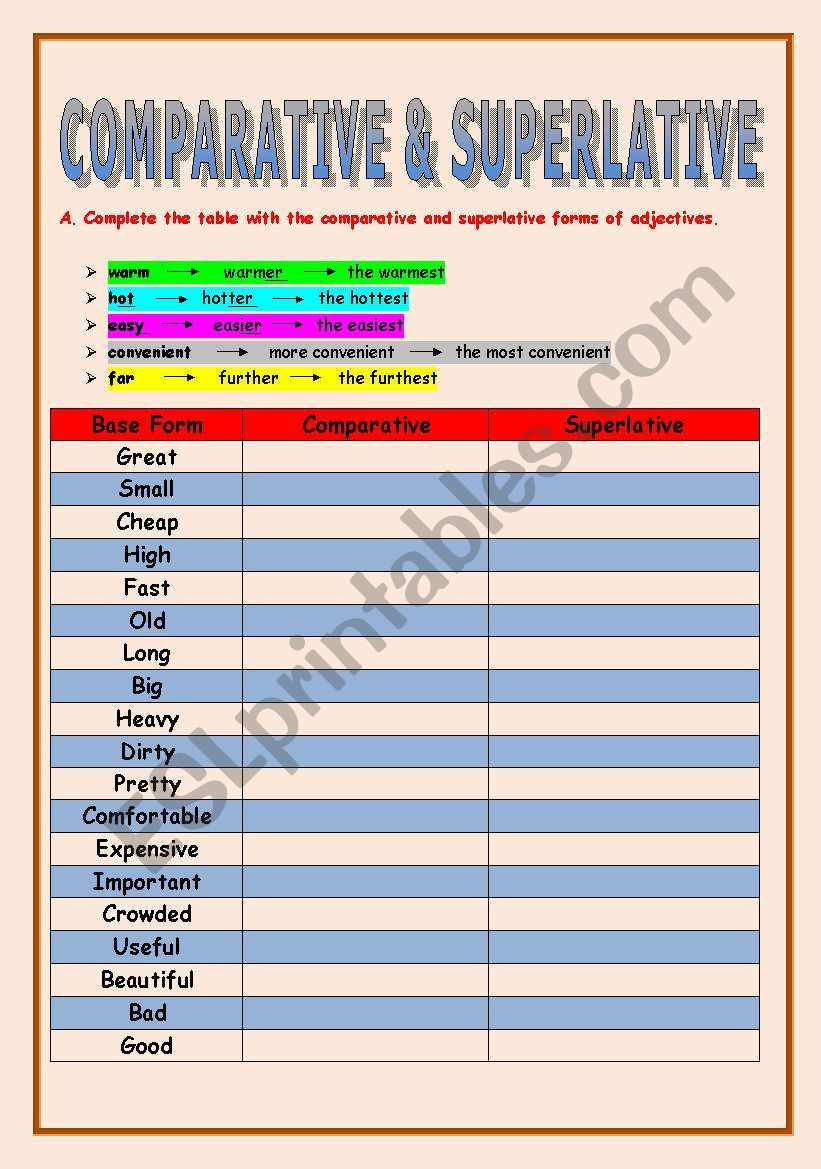 Coperative & Superlative worksheet