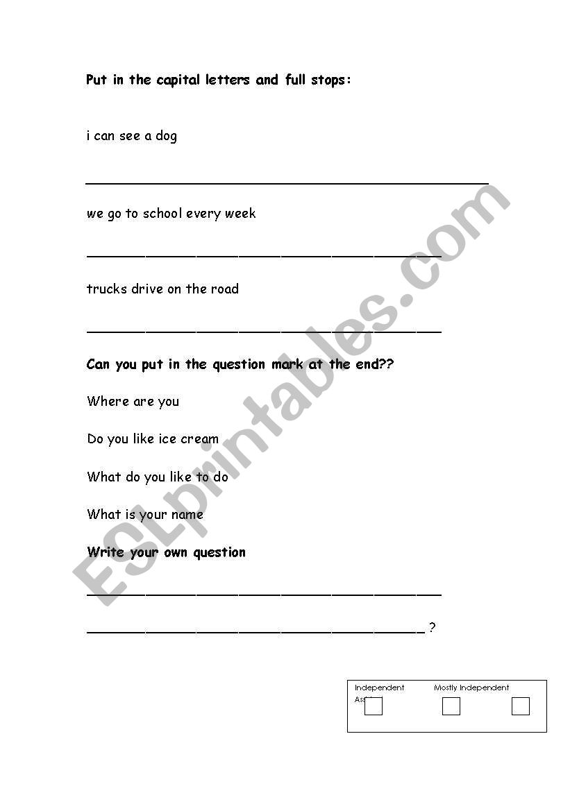 Puncutation and Sentences worksheet