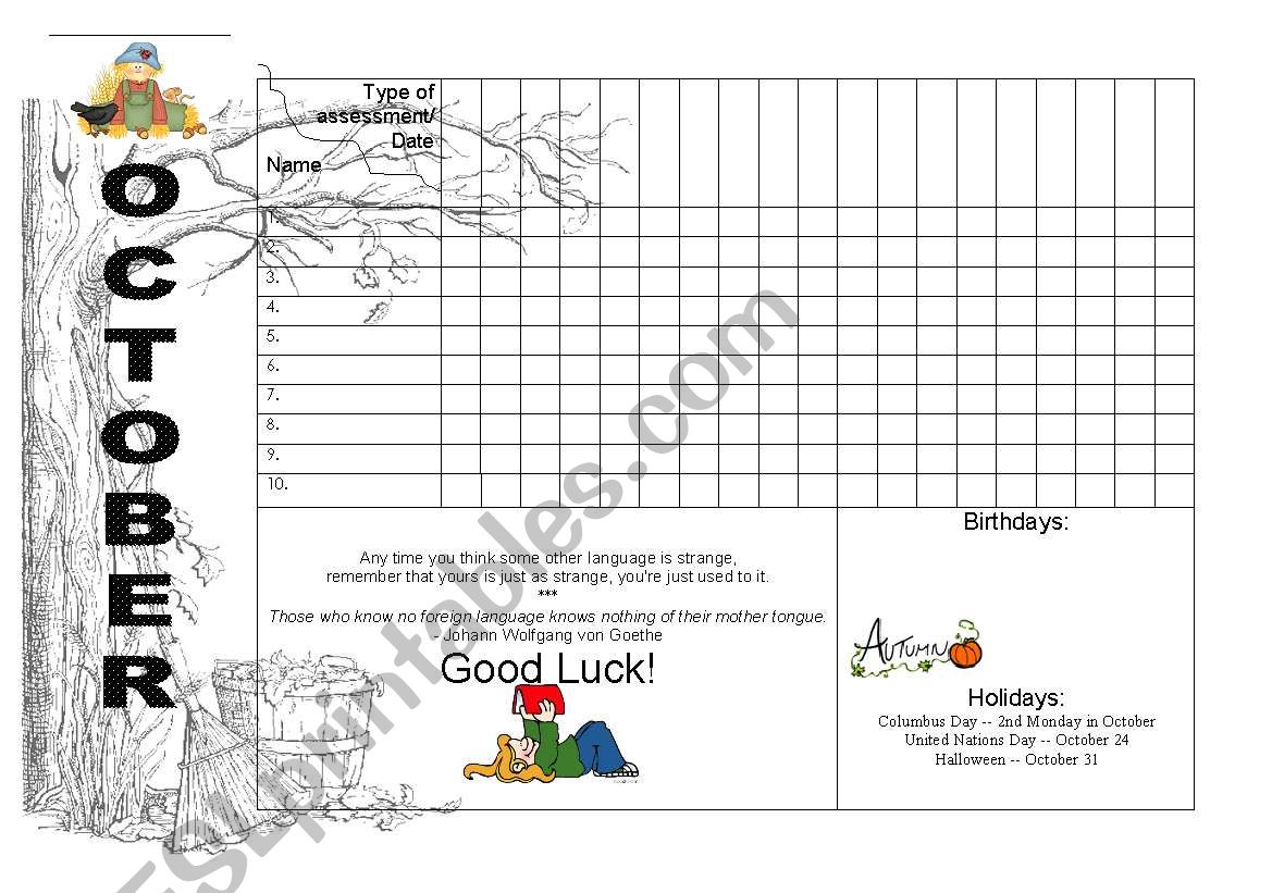 october assessment sheet worksheet