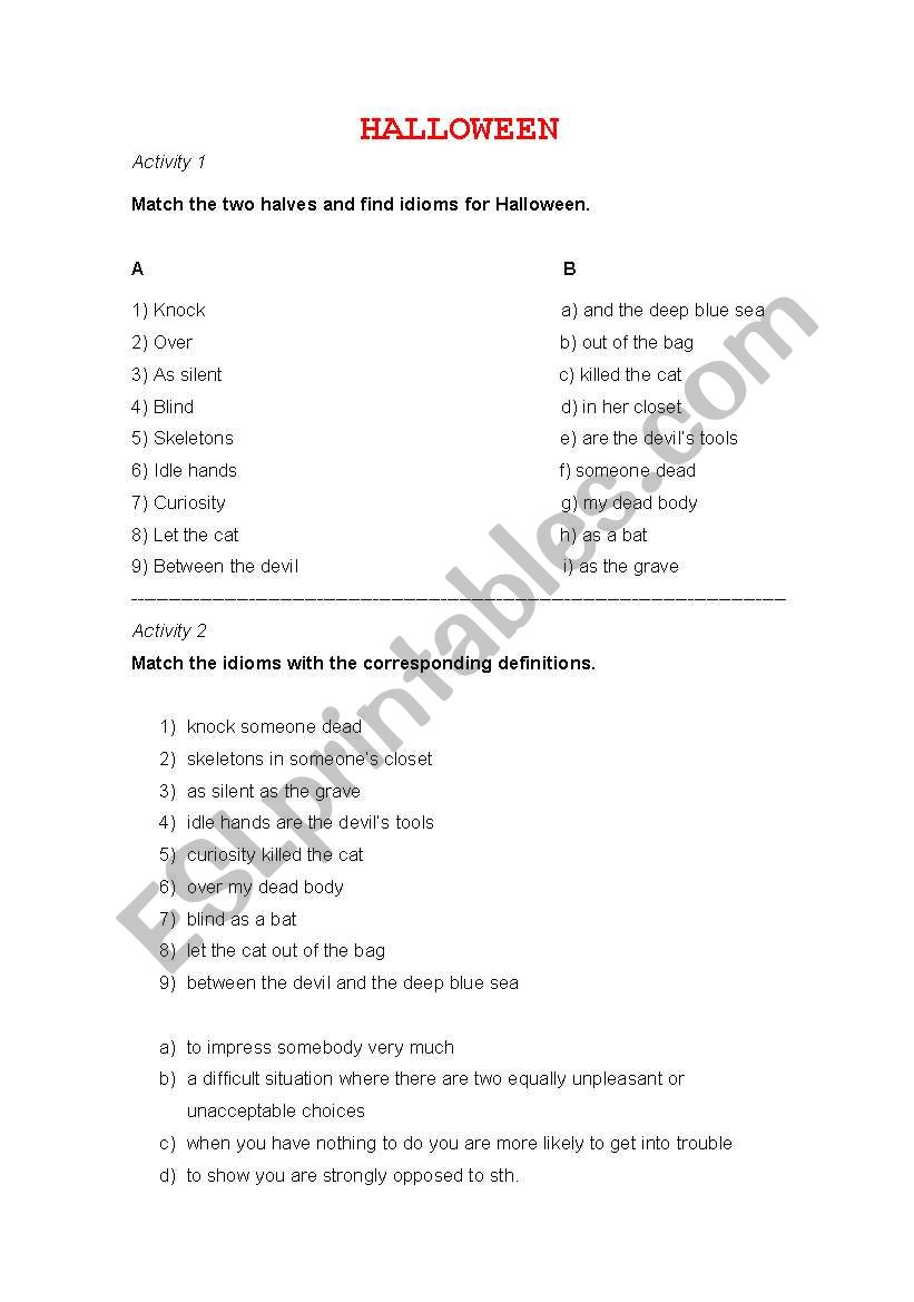 Idioms for Halloween worksheet