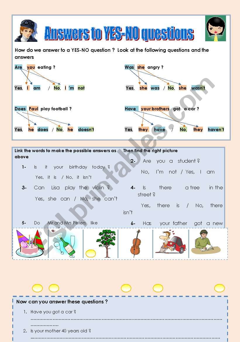 ANSWERS TO YES-NO QUESTIONS worksheet