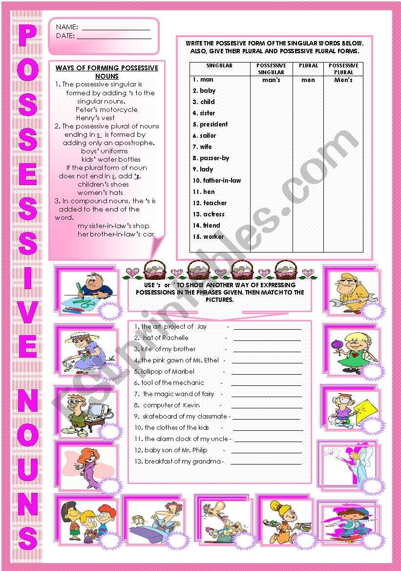 POSSESSIVE NOUNS worksheet