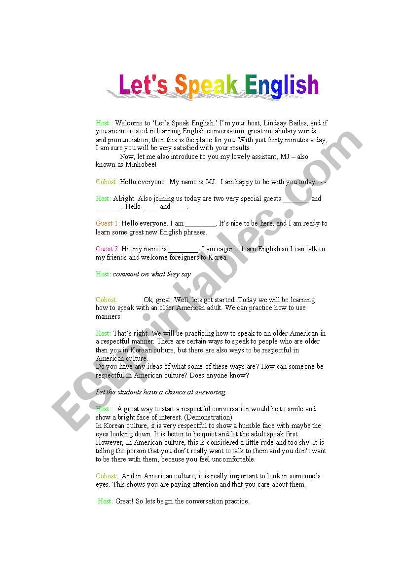 Lets Speak English! worksheet