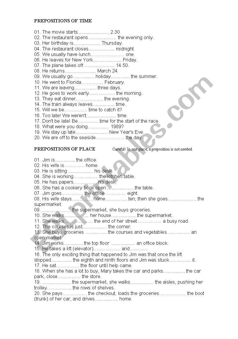 Prepositions worksheet