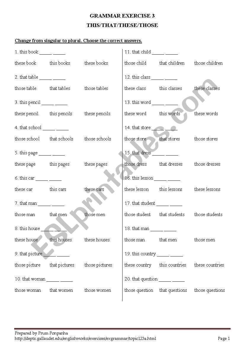 Demonstrative worksheet