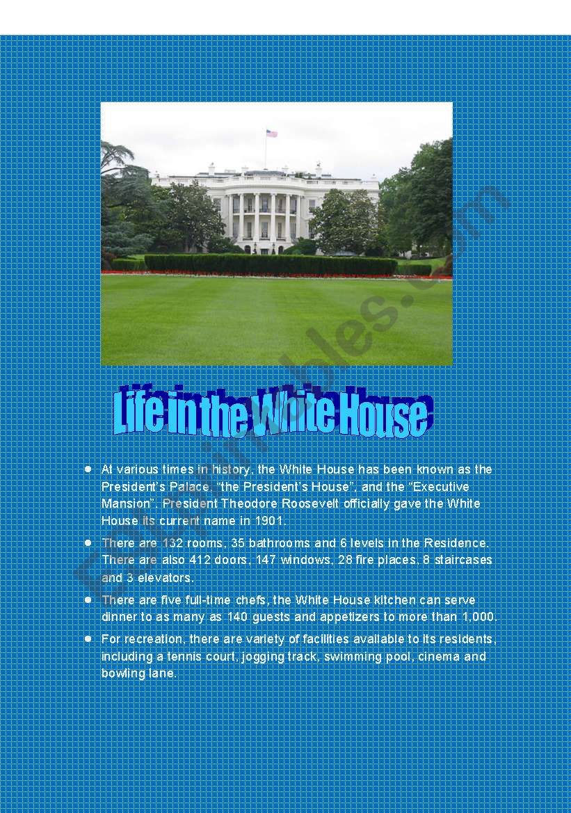 Life in the White House worksheet
