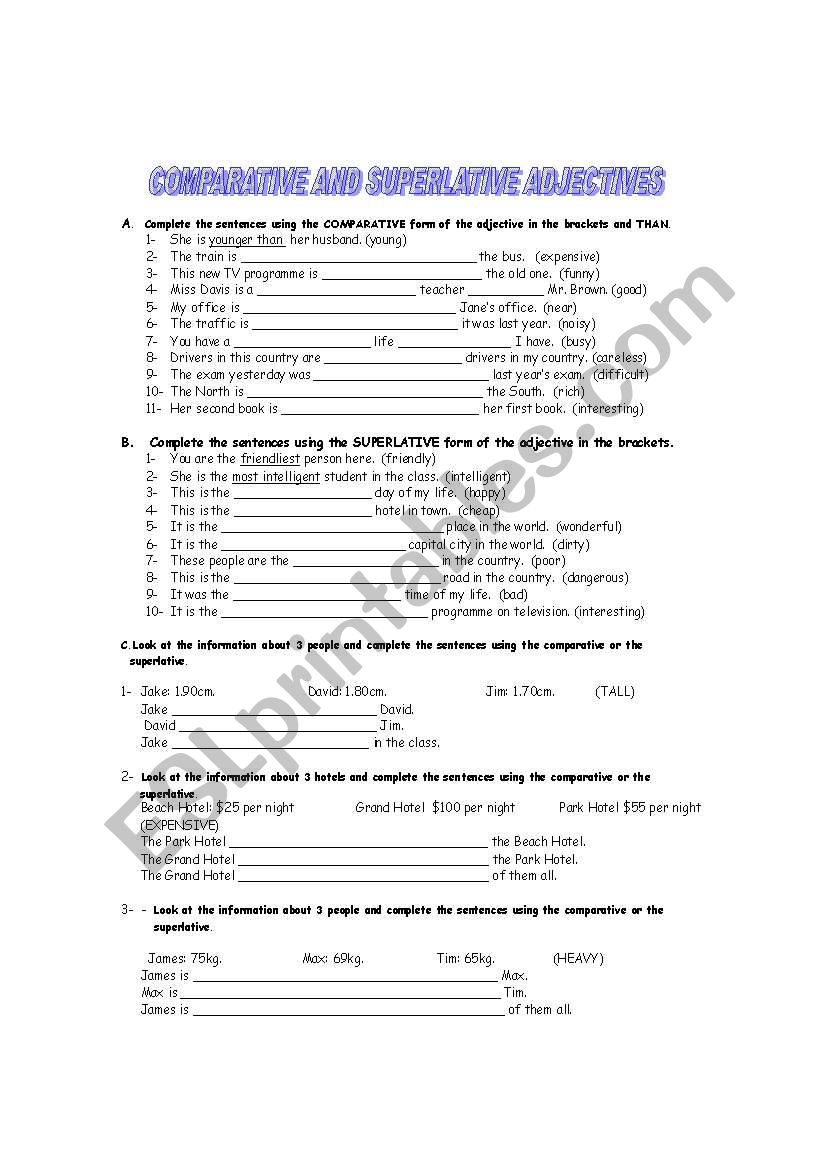 COMPARATIVES AND SUPERLATIVES worksheet