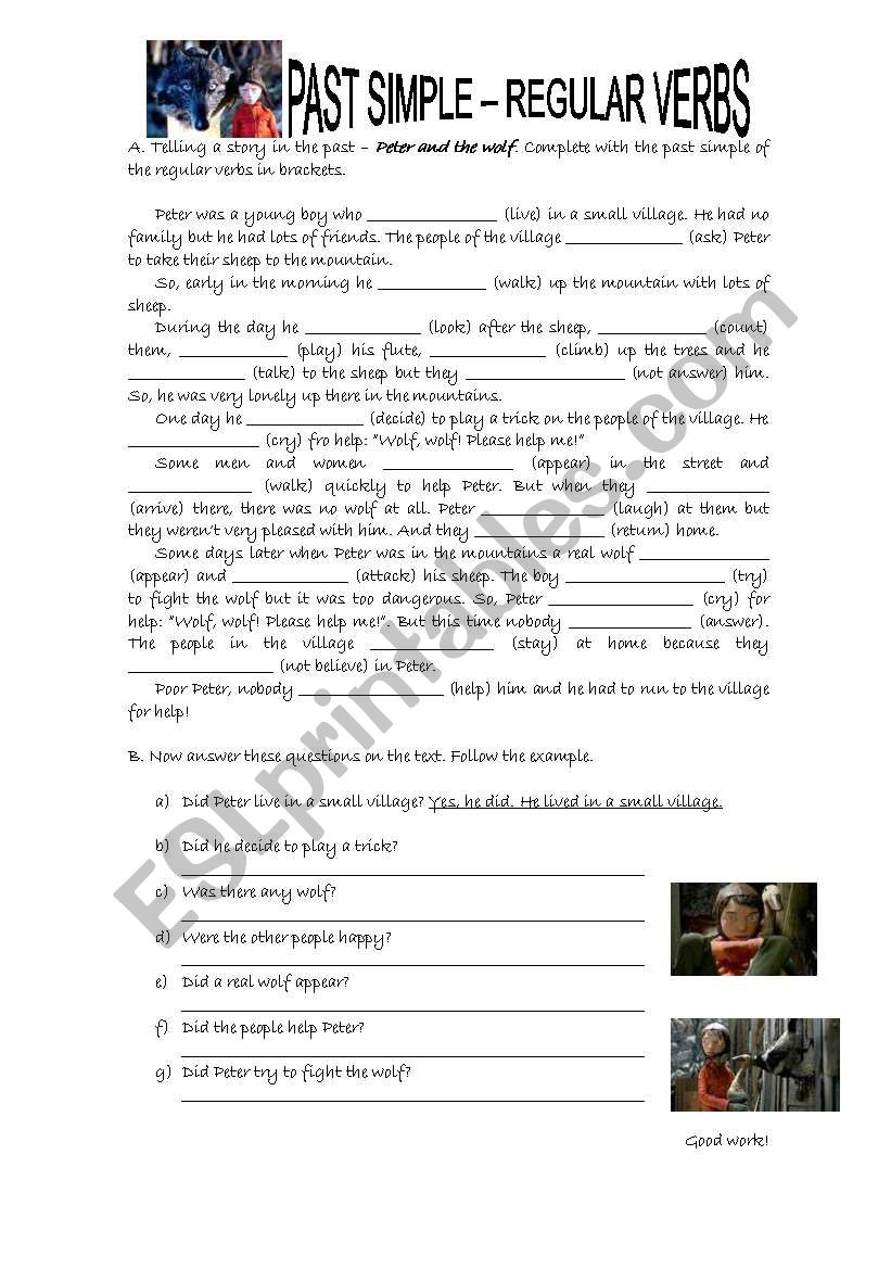 past simple of regular verbs worksheet