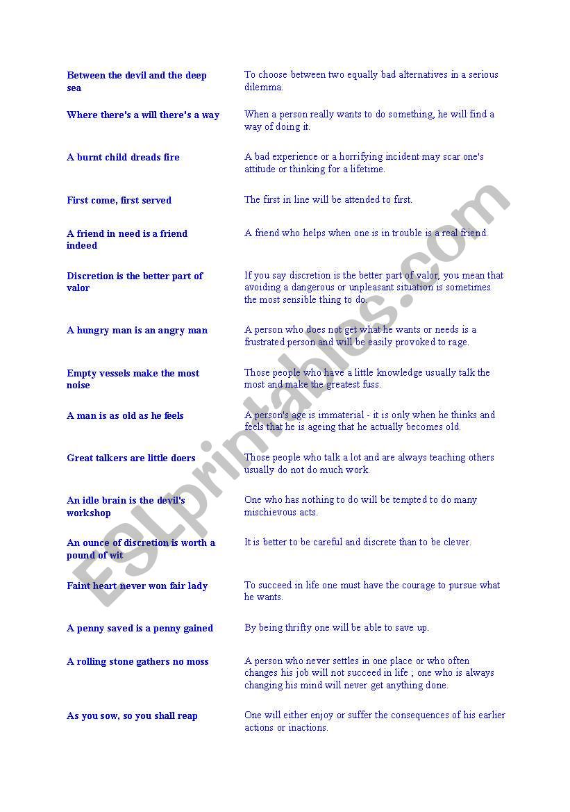 proverbs worksheet