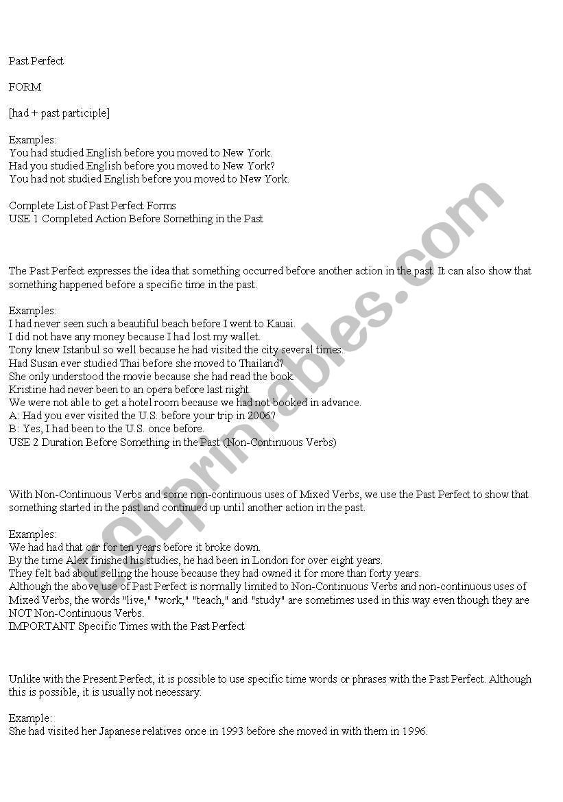 Past Perfect Tense worksheet
