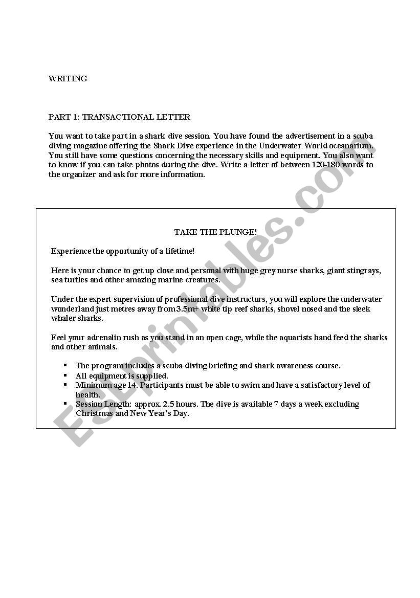 WRITING FCE worksheet