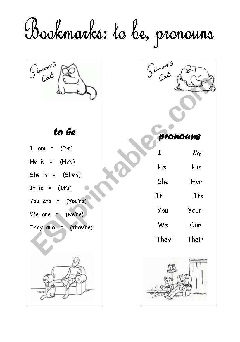 Simons Cat  Bookmarks (to be, pronouns)