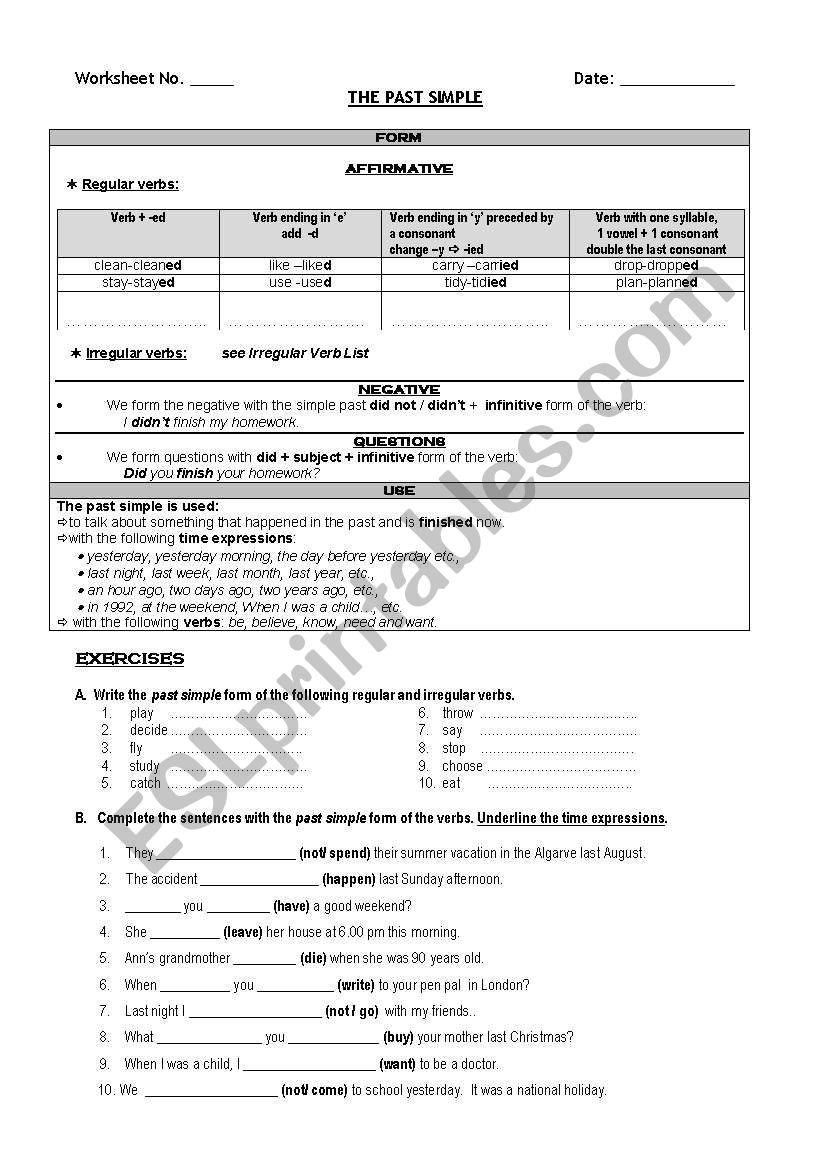 The Past Simple worksheet