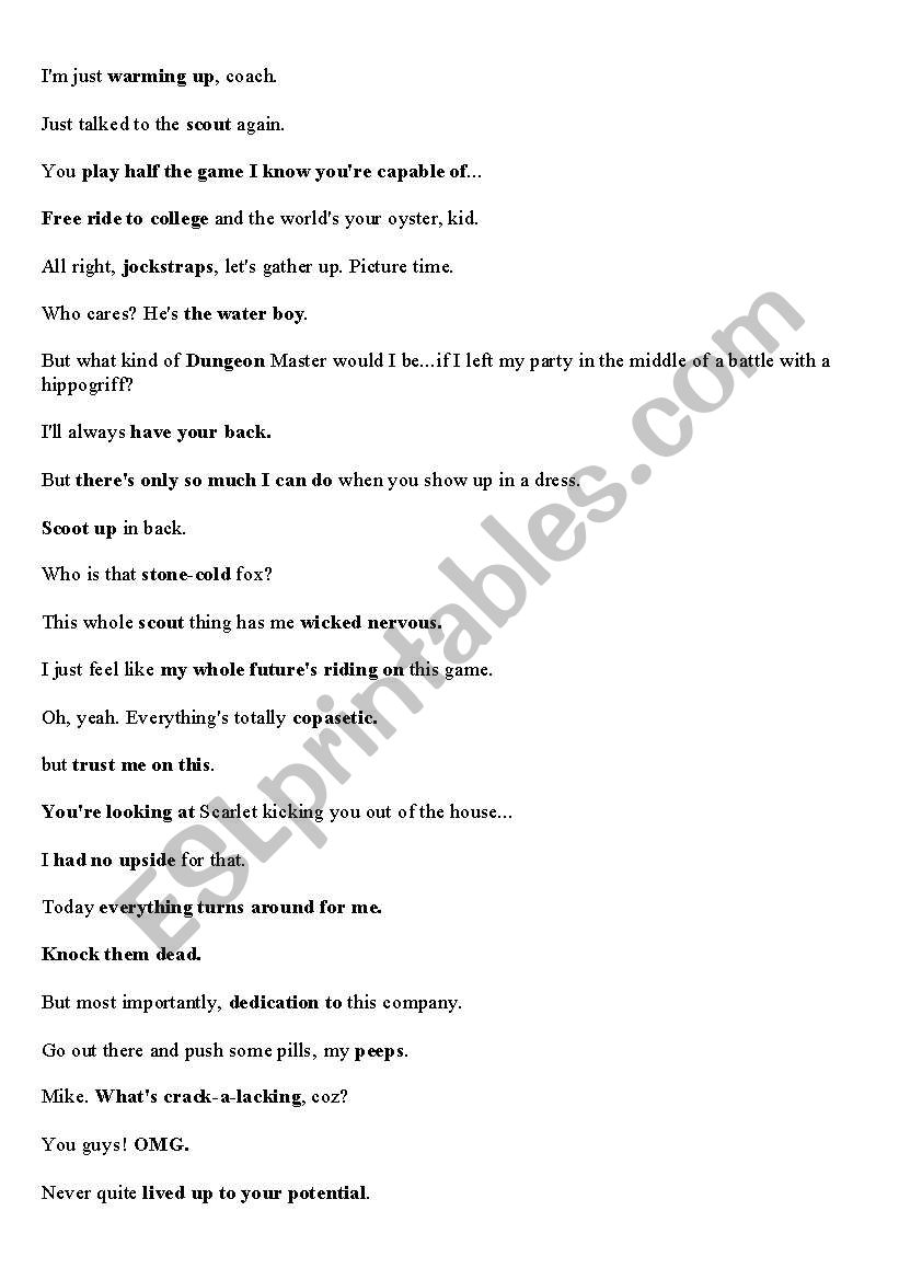 17 again movie phrases worksheet