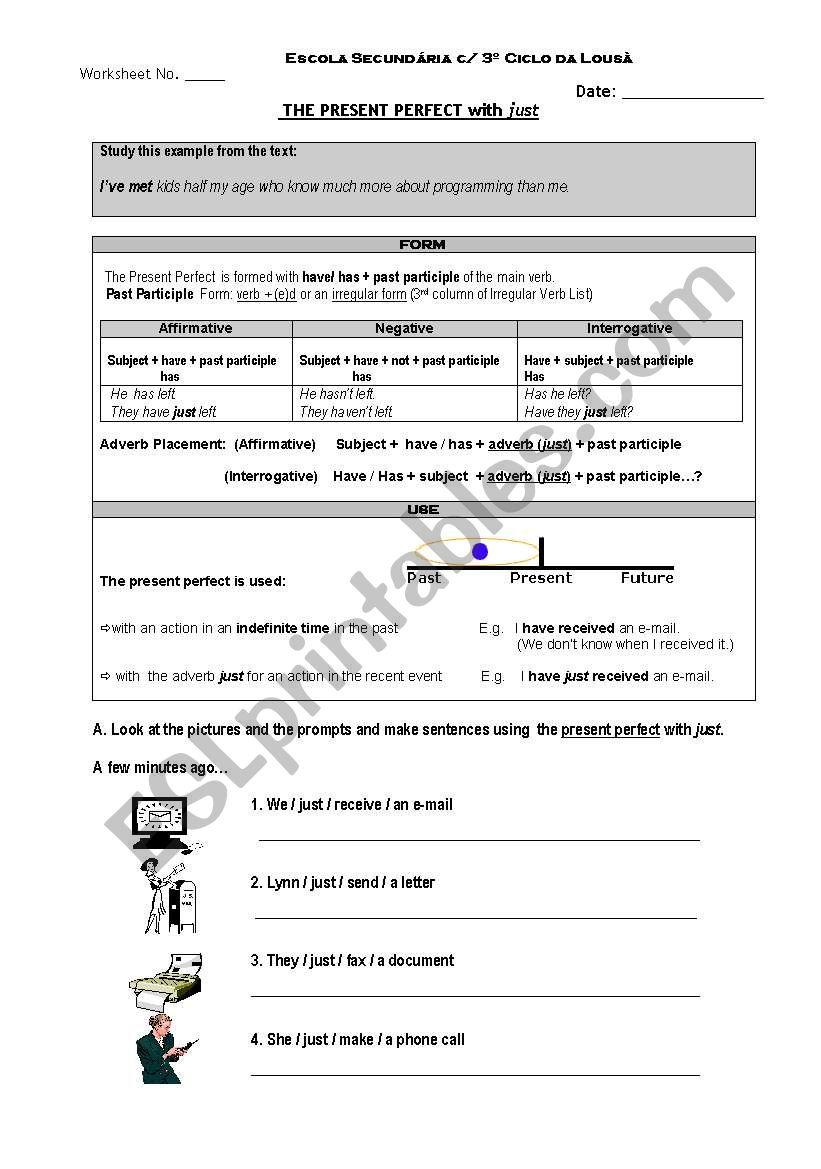 The Present Perfect with just worksheet